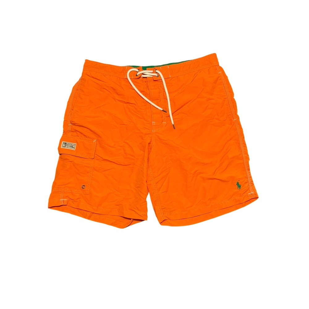 Polo Ralph Lauren Mens Orange Swim Trunks Cargo Pocket Mesh Lined Size Medium